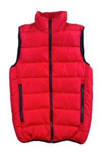 大量訂做夾棉馬甲外套  個人設計紅色拉鏈袋口夾棉外套  馬甲外套供應商 SKVM014